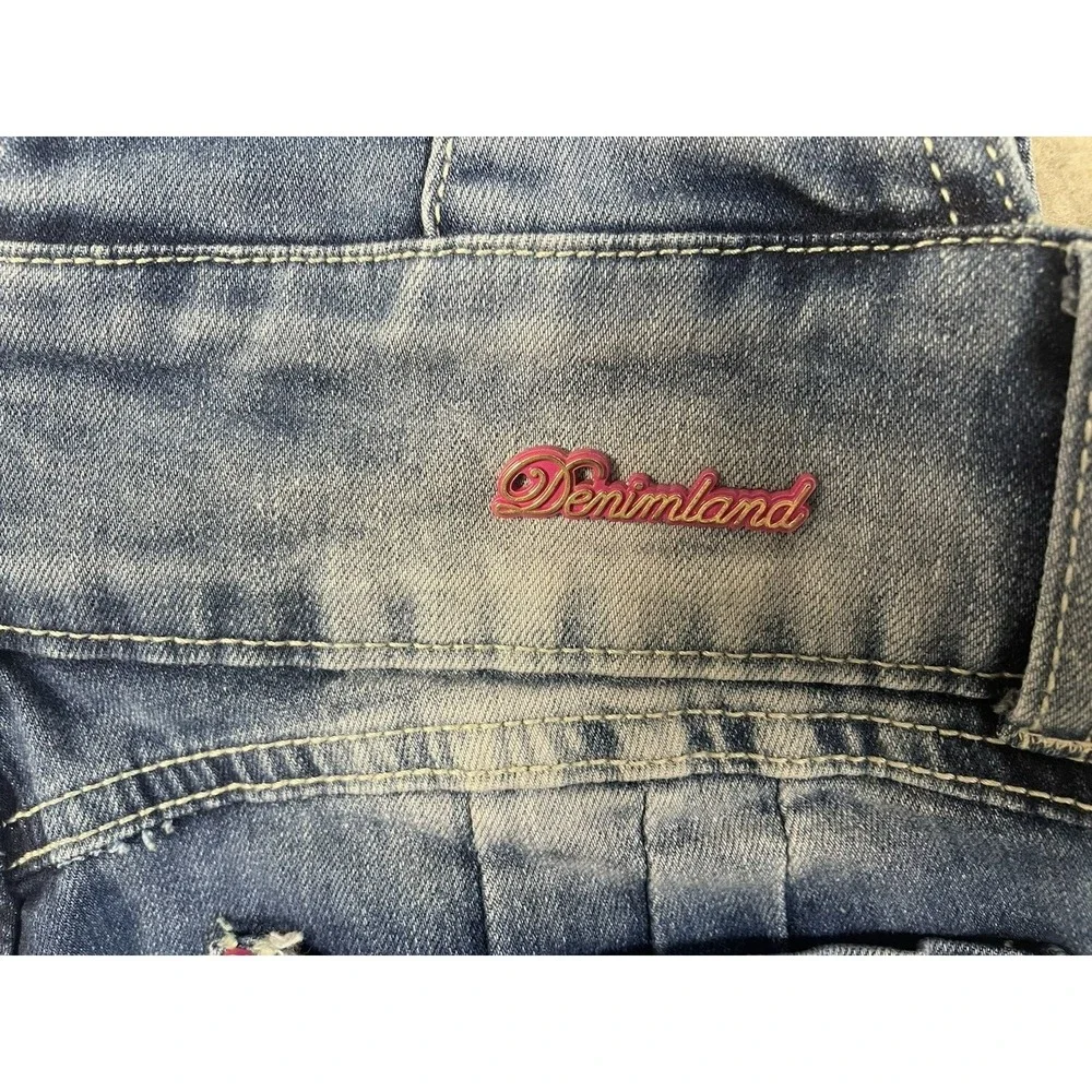 Denim Jean Girls ShortAlls Artsey Vibrant Patches Distressed Hem Painted Paris M